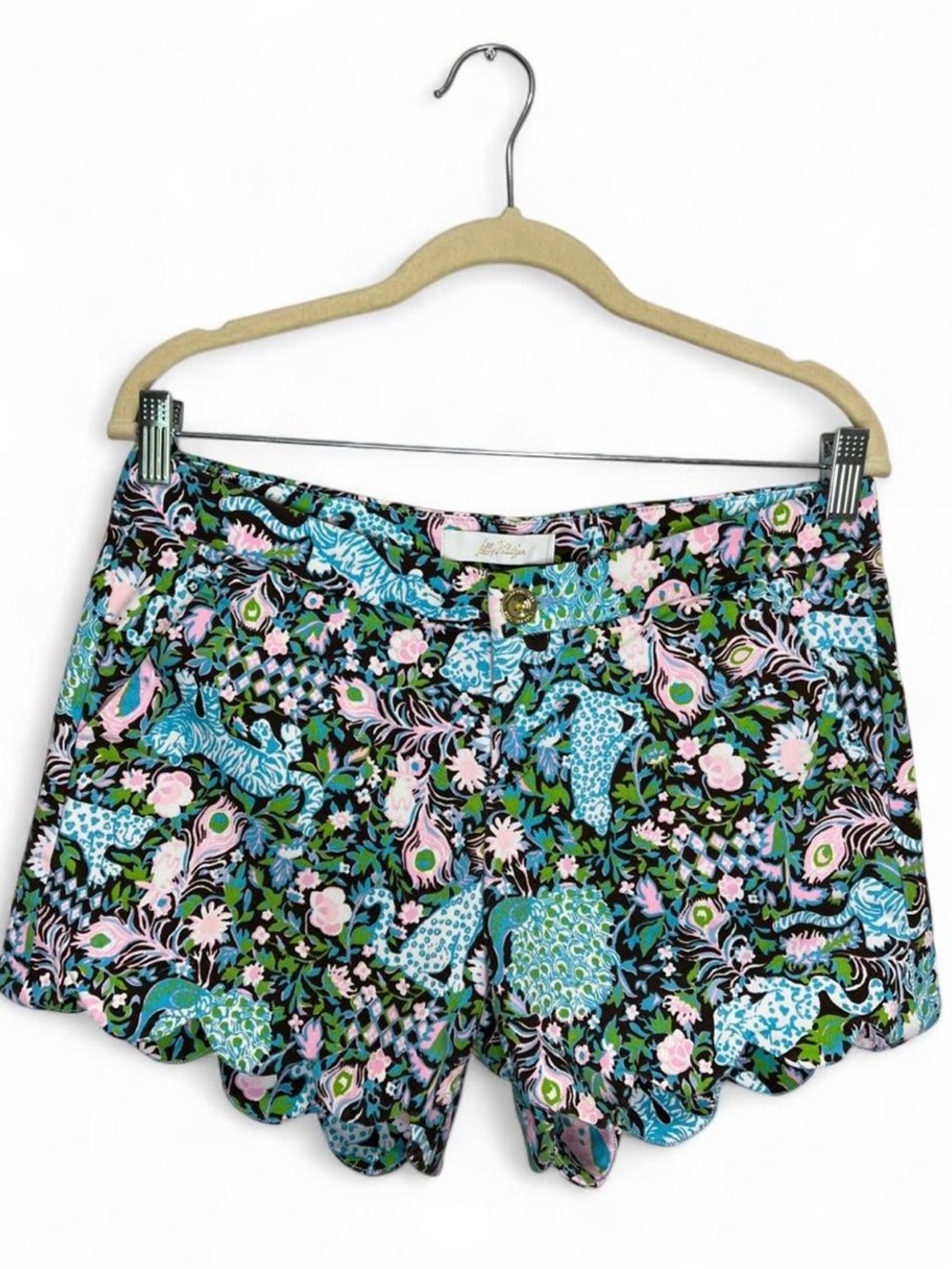 Lilly Pulitzer Buttercup low-rise stretch shorts in Royal Zoo Print